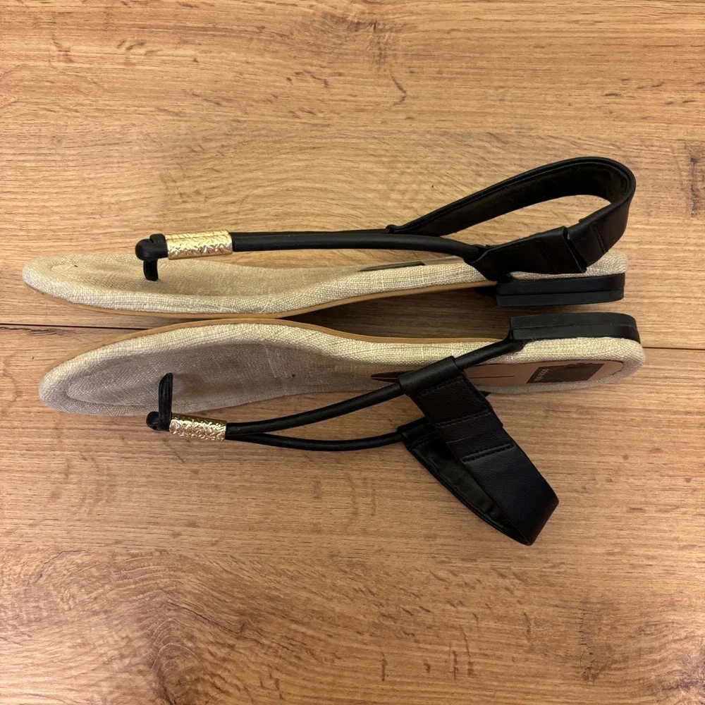 DOLCE VITA Bacey Strap Sandal In Black Women Size 10 Flat Casual‎ Summer Gold
